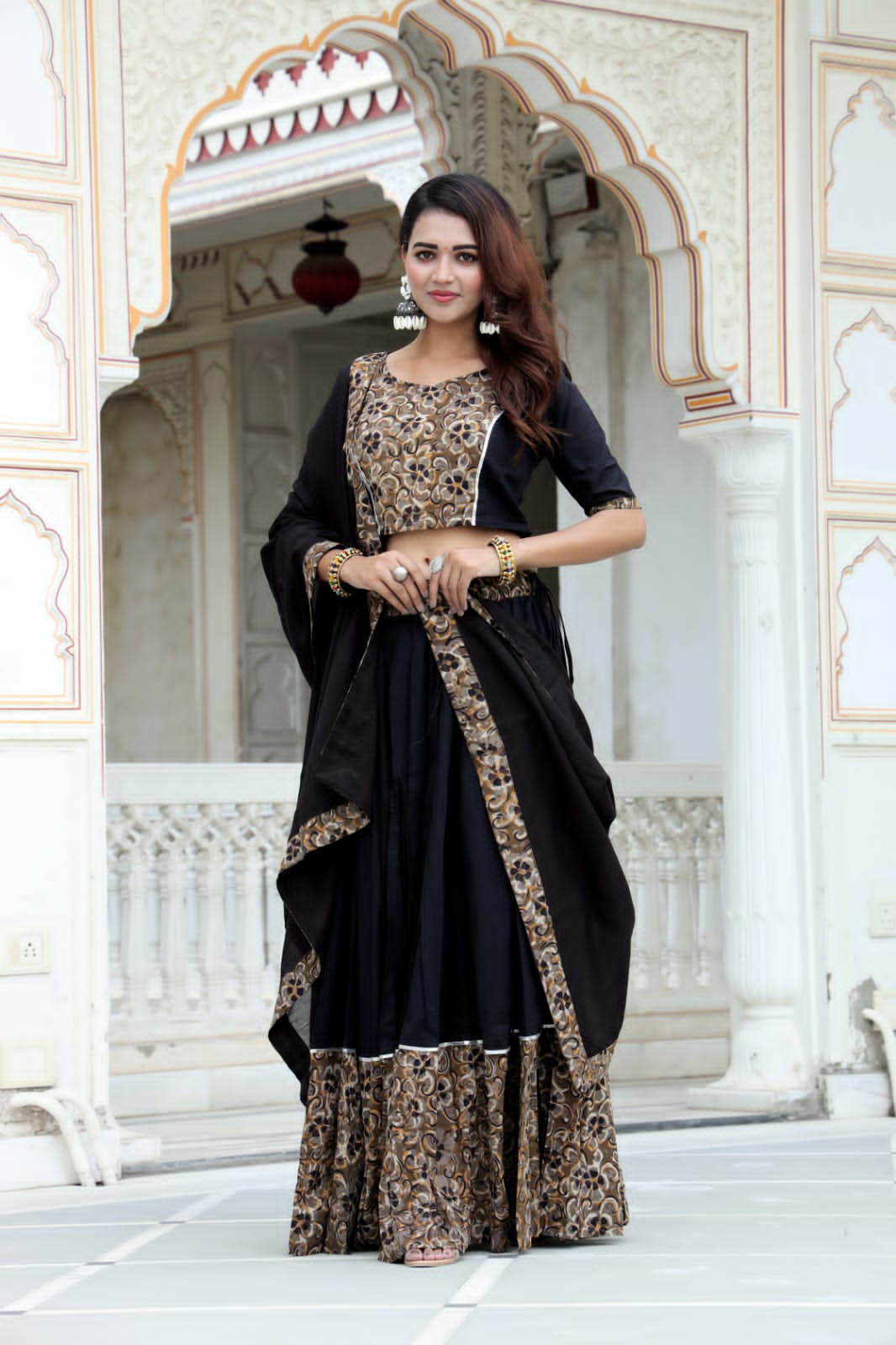 Black Mul Cotton Lehenga Set