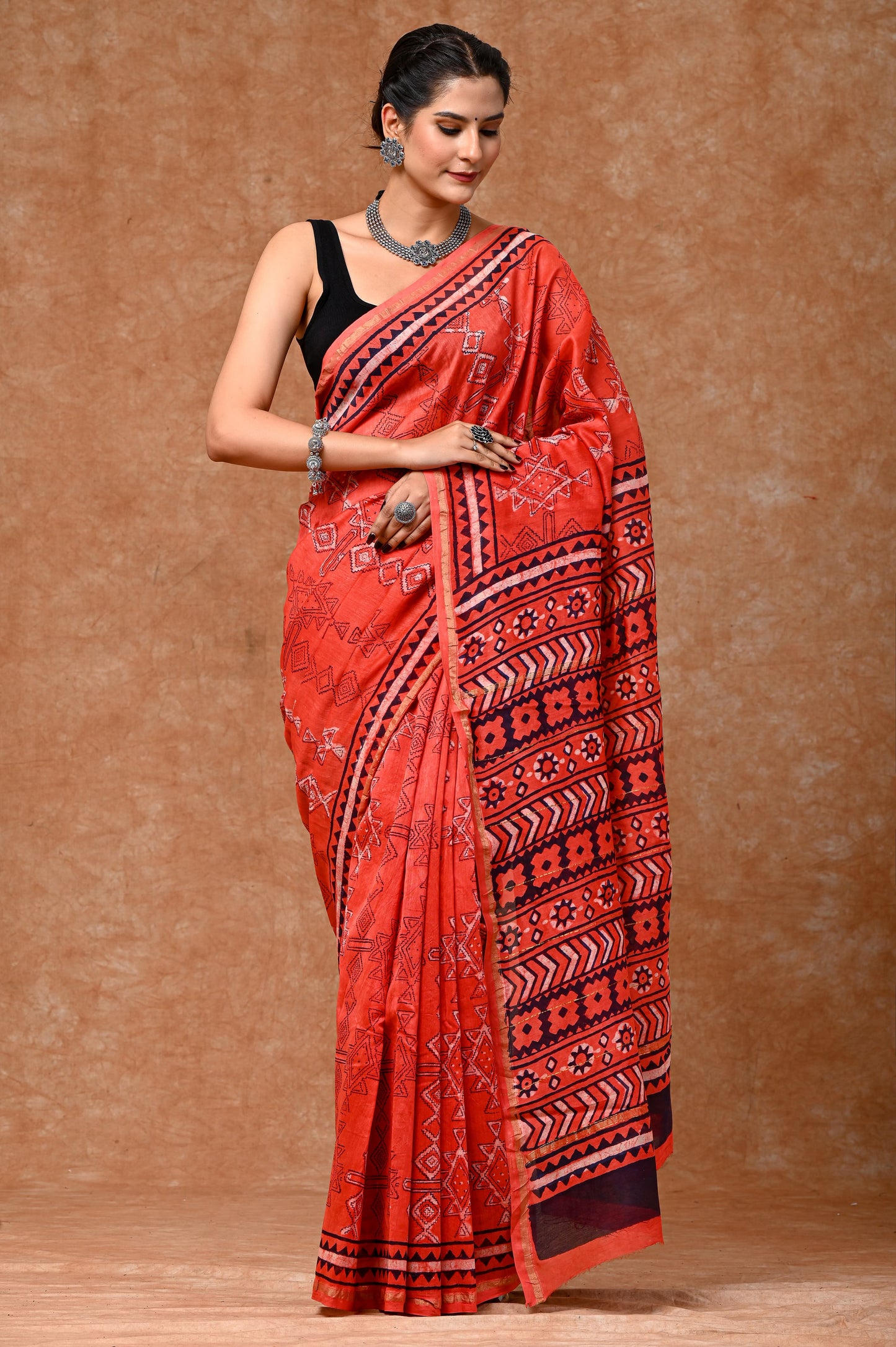 Summer inspired block printed Chanderi Silk saree