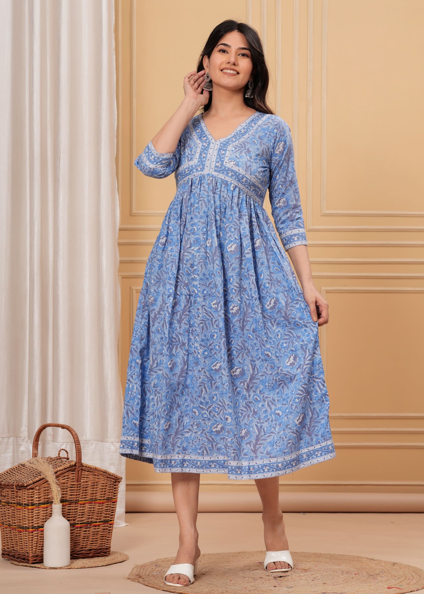 Blue Pea Flower Cotton Dress