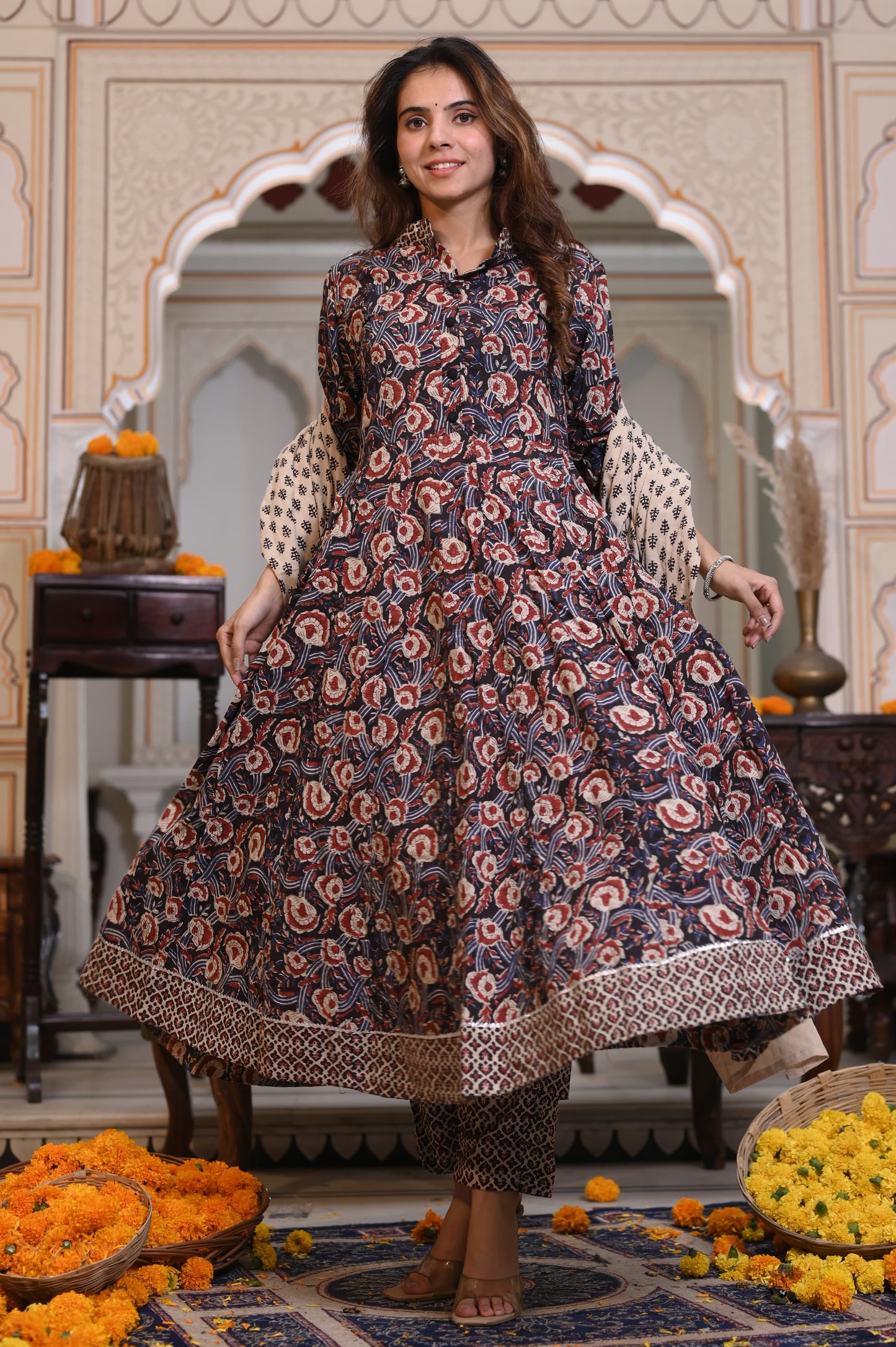 Black Ajrakh Mul Cotton Anarkali Suits