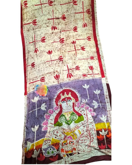 Lotus Batik Handpainted Durga Silk saree