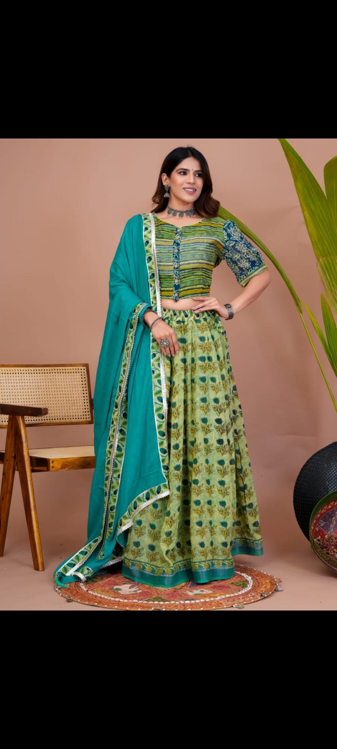 Turquoise Mul Mul Lehenga Set