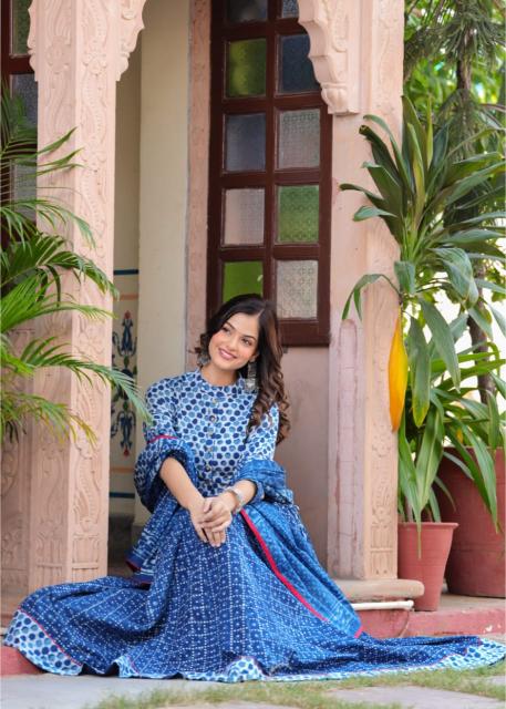 Navratri Mul Cotton Comfort Fit indigo Lehenga Set