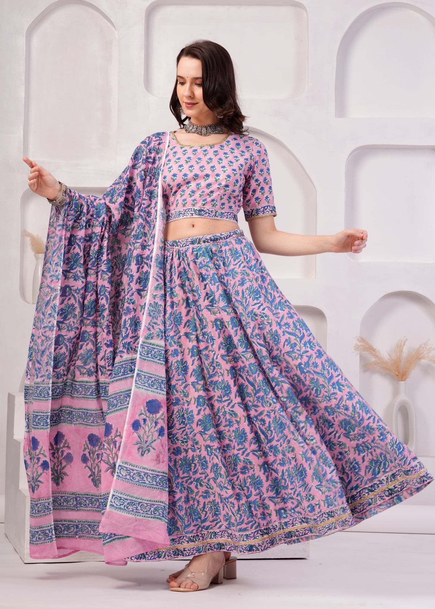 Hydrangea pink Cotton Lehenga Set